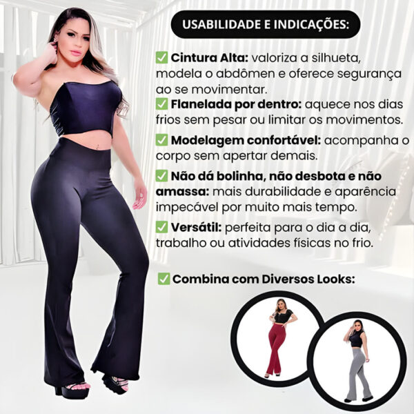 Calça feminina Flare peluciada preta da Loja de Inverno.