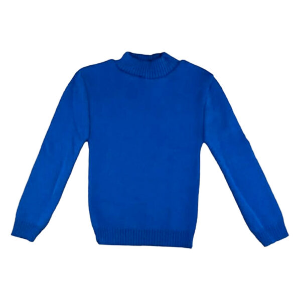 Blusa de tricô Infantil em lã fio 100% acrílica, na cor azul índigo, da Loja de Inverno.