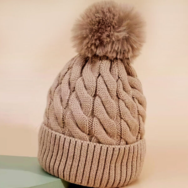 Gorro de lã peluciado adulto bege da Loja de Inverno.