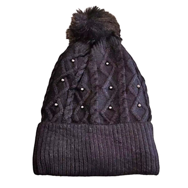 Gorro de lã peluciado adulto preto da Loja de Inverno.