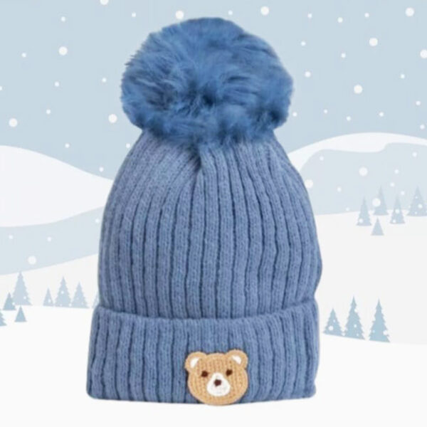 Gorro de lã peluciado infantil azul da Loja de Inverno.