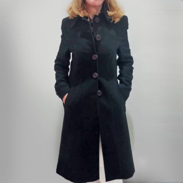 Manteau de lã velour feminino preto da Loja de Inverno