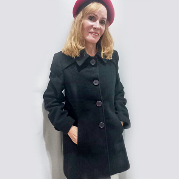 Manteau de lã 7/8 feminino preto da Loja de Inverno.