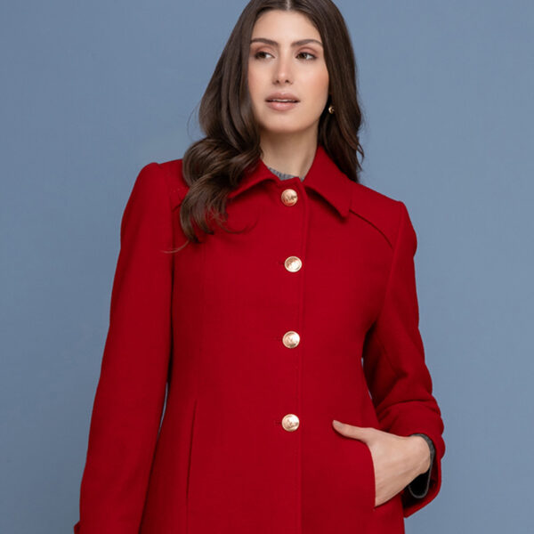 Manteau de lã 7/8 feminino vermelho da Loja de Inverno.