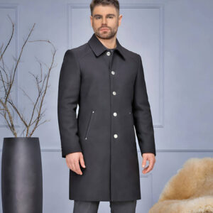 Sobretudo masculino 7/8 de lã Velour preto