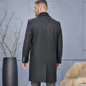 Sobretudo masculino 7/8 de lã Velour preto