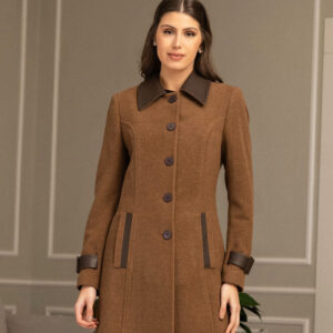 Trench coat de lã Velour com detalhes em couro legítimo