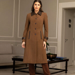 Trench coat de lã Velour com detalhes em couro legítimo