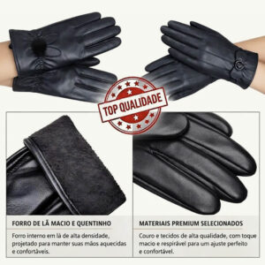 Luvas femininas de couro sintético forradas