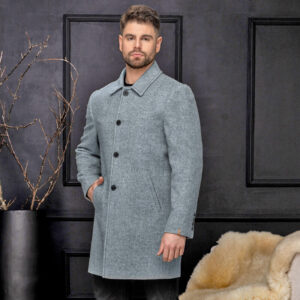 Sobretudo masculino 7/8 de lã Velour cinza mescla