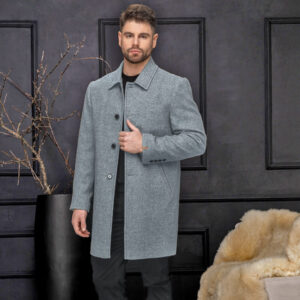 Sobretudo masculino 7/8 de lã Velour cinza mescla