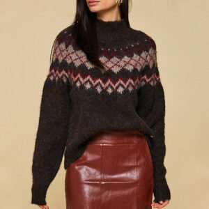 Blusa de gola alta jacquard geométrico busto