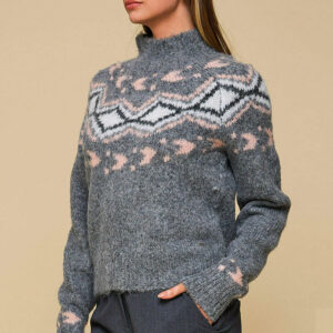 Blusa feminina de tricô gola alta jacquard